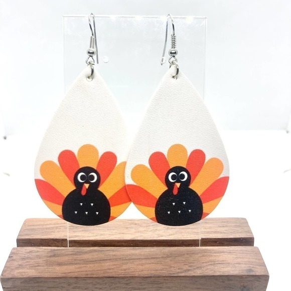 Faux Leather Teardrop Turkey Earrings - Picture 1 of 4